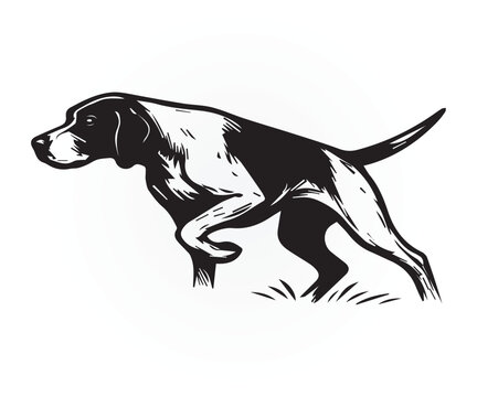 pointer dog graphic design, duck hunting pointer dog vector illustration art