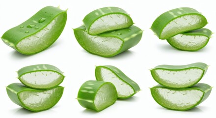 Aloe Vera Freshness Sliced Green Healing on White Background.