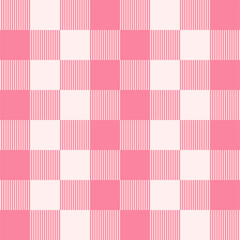 Pink checkered pattern with stripe textures. Clean and modern look for digital use, packaging, and fabric design.
