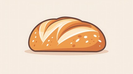 A cartoon illustration of a loaf of bread with brown crust and white interior on a light background
