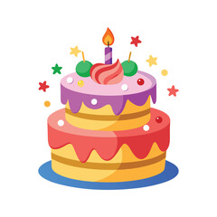 Two tiered birthday cake with candle and colorful decorations for celebration and joy