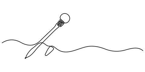 Obraz premium One continuous line of pen with Light Bulb, creative idea for business and education vector Logo Template Illustration Design, Continuous One line drawing of pen with idea light bulb combined into. 