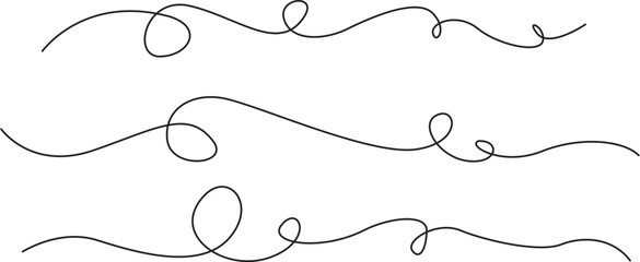 Minimalist Swirl Line Art, Abstract Curly Decorative Elements, Single Continuous Line Landscape Design Vector Illustration.