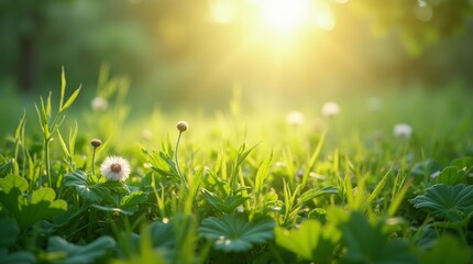 Obraz premium Colorful Easter eggs nestle in the vibrant spring grass, a beautiful meadow scene under the bright summer sky