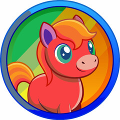 Fototapeta premium round pink pony icon on white background with rainbow background