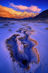 Sunrise over cracked, dried lakebed