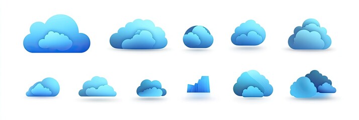 Set of stylized blue cloud icons