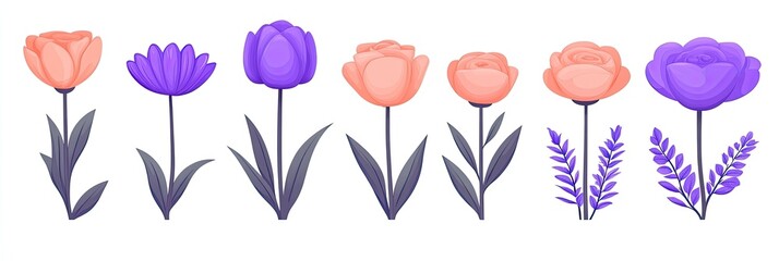 Colorful spring flowers with leaves