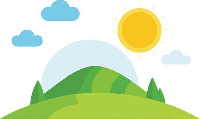 Summer hill with bright sun