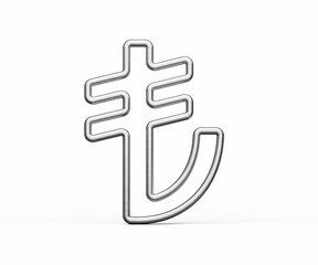Turkish Lira Currency Symbol Made Of Silver Metal Gleam With Smooth Curves 3D Illustration