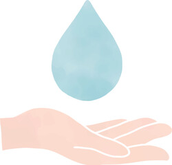 手と雫の水彩風イラスト