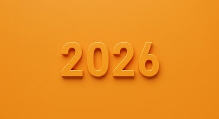 Three-dimensional 2026 numerals on an orange background.