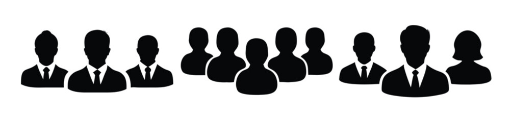 People Silhouettes, Group of People Icons, Business People Silhouettes, Team Icons.
