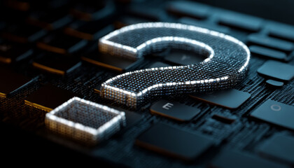 Digital query on computer keyboard with question mark symbol