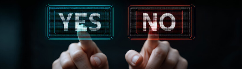 Digital decision making yes or no choices on screen business context