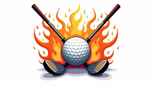 golf ball with clubs and flames clip art preview
