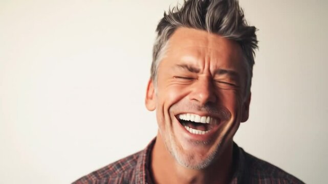 Mans Upward Gaze Gleeful with Teeth