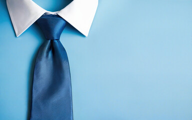 Naklejka na ściany i meble tie and shirt collar on blue background concept father's day