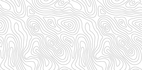 Topographic seamless map pattern with contour lines. Vector mountain texture of organic terrain with geographic elevation design. Hiking trail and tree outlines form tileable nature wallpaper concept.