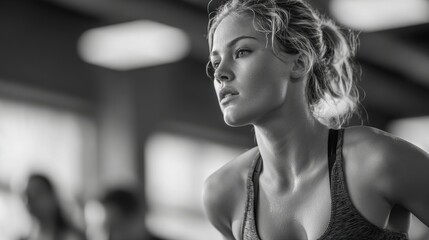 Fit young woman in sportswear smiling while working out on a crosstrainer during an exercise session in a health club 