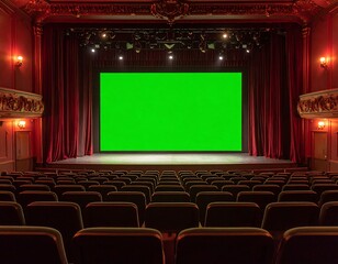 Obraz premium Empty theater with green screen