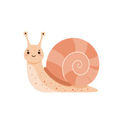Cute cartoon snail with a spiral shell, smiling happily against a white background