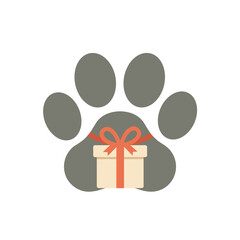 A playful pet paw print with a gift ribbon, symbolizing joy and celebration