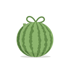 Two green watermelons stacked, with bow on top against plain white background in a flat style