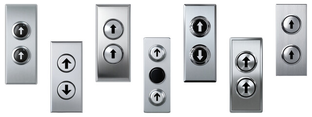 Obraz premium Set of metallic elevator buttons with up and down arrows