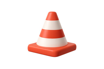 Red and white safety cone used for traffic control and construction zone marking, isolated on a transparent background