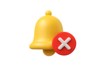 Yellow bell notification symbol paired with red circle containing white X for cancellation, isolated on a transparent background