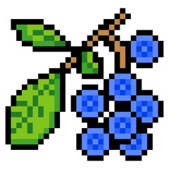 Blueberry fruit in pixel art style