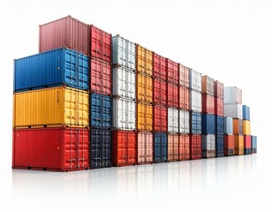 Fototapeta premium Colorful Stacked Cargo Shipping Containers Representing Global Trade and Logistics
