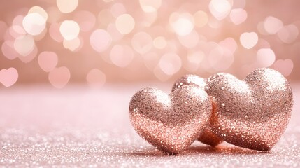 Fototapeta premium Rose Gold Glitter Hearts Romantic Valentines Day Background