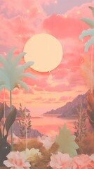 Magic sunset craft collage art landscape outdoors.