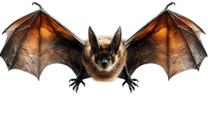 Detailed brown bat wings spread wide, isolated on white, furry texture, nocturnal wildlife, majestic dark creature, vector art, isolated on transparent background.