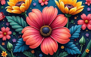 Colorful flower design with detailed textures and striking shapes. High quality