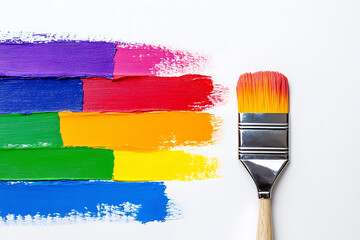 Vibrant Rainbow Paint Brushes Against White Background