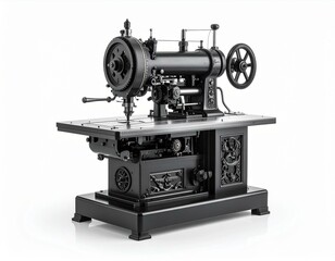 Fototapeta premium Antique Black Industrial Sewing Machine Vintage Craftsmanship Detailed Close up