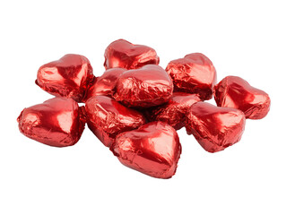 Beautiful pile of heart shaped balloons wrapped in shiny red foil on a transparent or white background for wedding, celebration birthday. Happy Valentine's day. Love symbol. Party Decoration