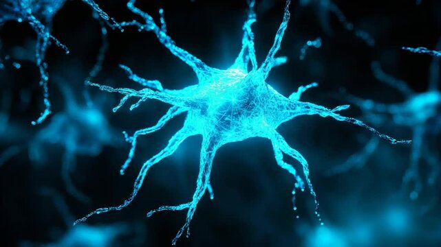 Microscopic View of a Neuron Cell,  Intricate Neural Network,  Digital Rendering of a Nerve Cell