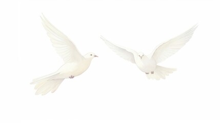 White birds as divider watercolour illustration animal pigeon white background.