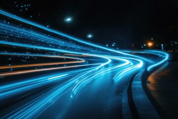 Fototapeta premium Nighttime city street with light trails