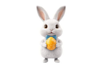 Obraz premium Adorable Easter Bunny Holding Decorated Egg Wearing Bow Tie Perfect for Spring Holiday Greetings