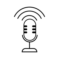 Podcast Microphone Icon with Sound Waves Isolated on White Background