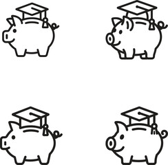 piggy bank with graduation cap line icons set. education, savings, finance, scholarship. editable vector illustration