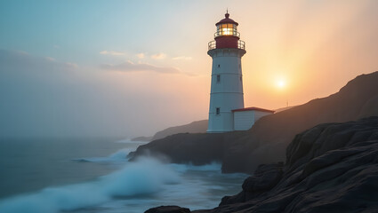 Naklejka premium lighthouse at sunset