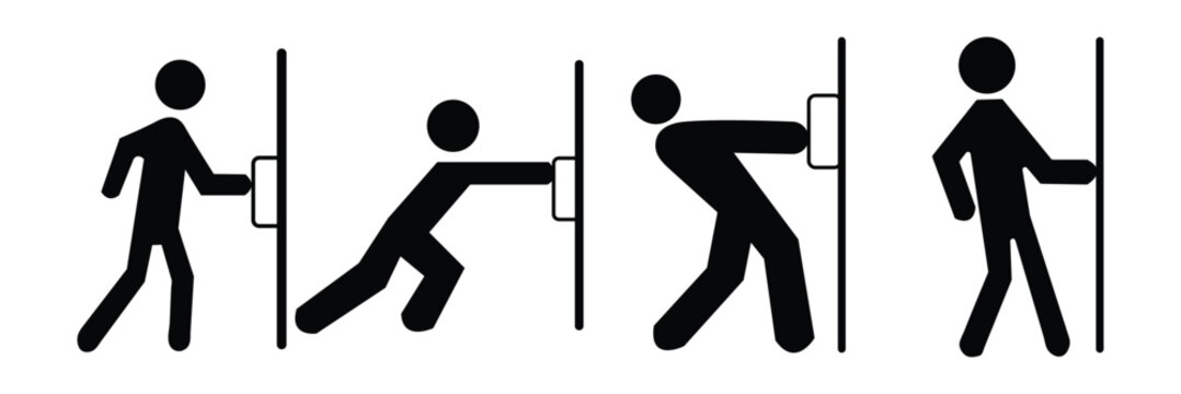 Set of pull or push door signs. Vector push and pull icon sticker design concept. Vector Illustration . EPS 10 . 