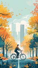 Autumn city bike ride through parkway