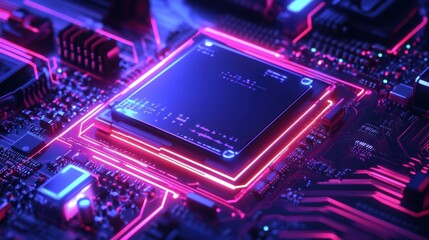 Futuristic AI Chip Embedded in a High-Tech Motherboard